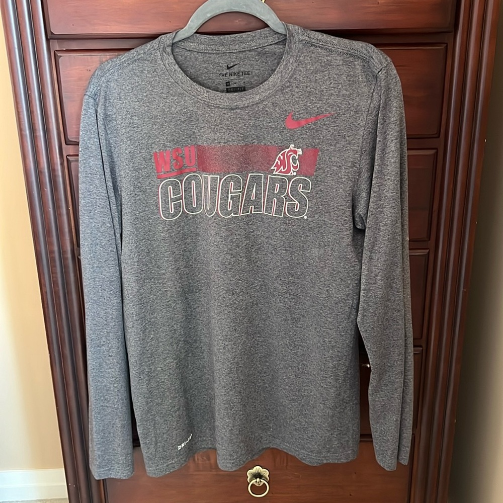 Nike WSU Washington State University Cougars Long Sleeve Grey Tee Shirt Medium